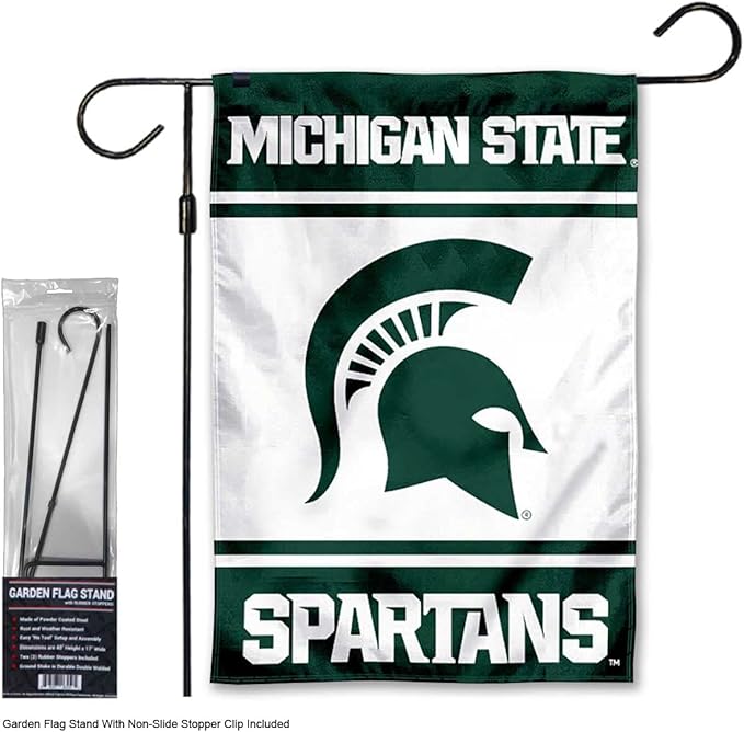 College Flags & Banners Co. Michigan State Spartans Garden Banner Flag with Flag Pole Stand Set