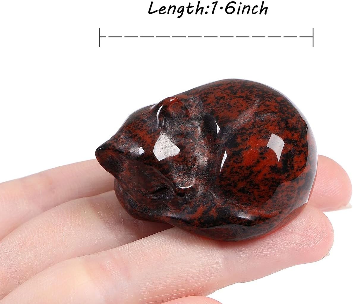 LAIDANLA Sleeping Cat Statue Red Obsidian Healing Gemstone Hand Carved Cute Kitten Statue Figurine 1.6" Decor Polished Stone Reiki Bedroom Office Desk Home Decoration Gifts