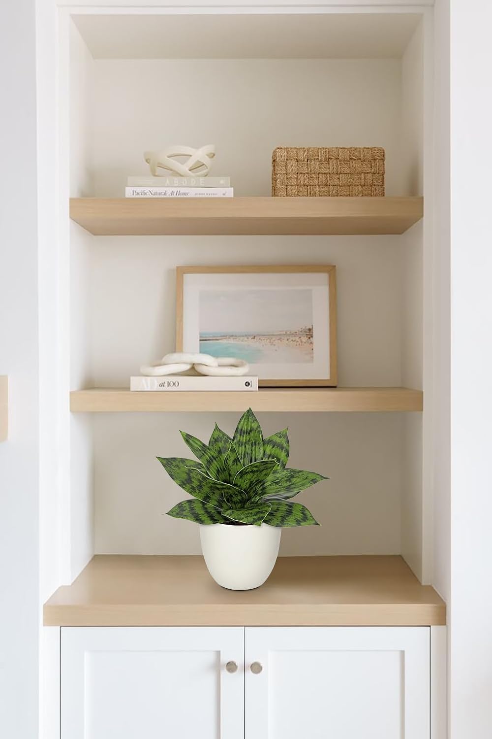 Hollyone Artificial Snake Plants 9" Faux Agave Succulent Plant Potted in White Pot Fake Sansevieria Aloe Tropical Plant for Desk Modern Office Home Bathroom Indoor Outdoor Decor