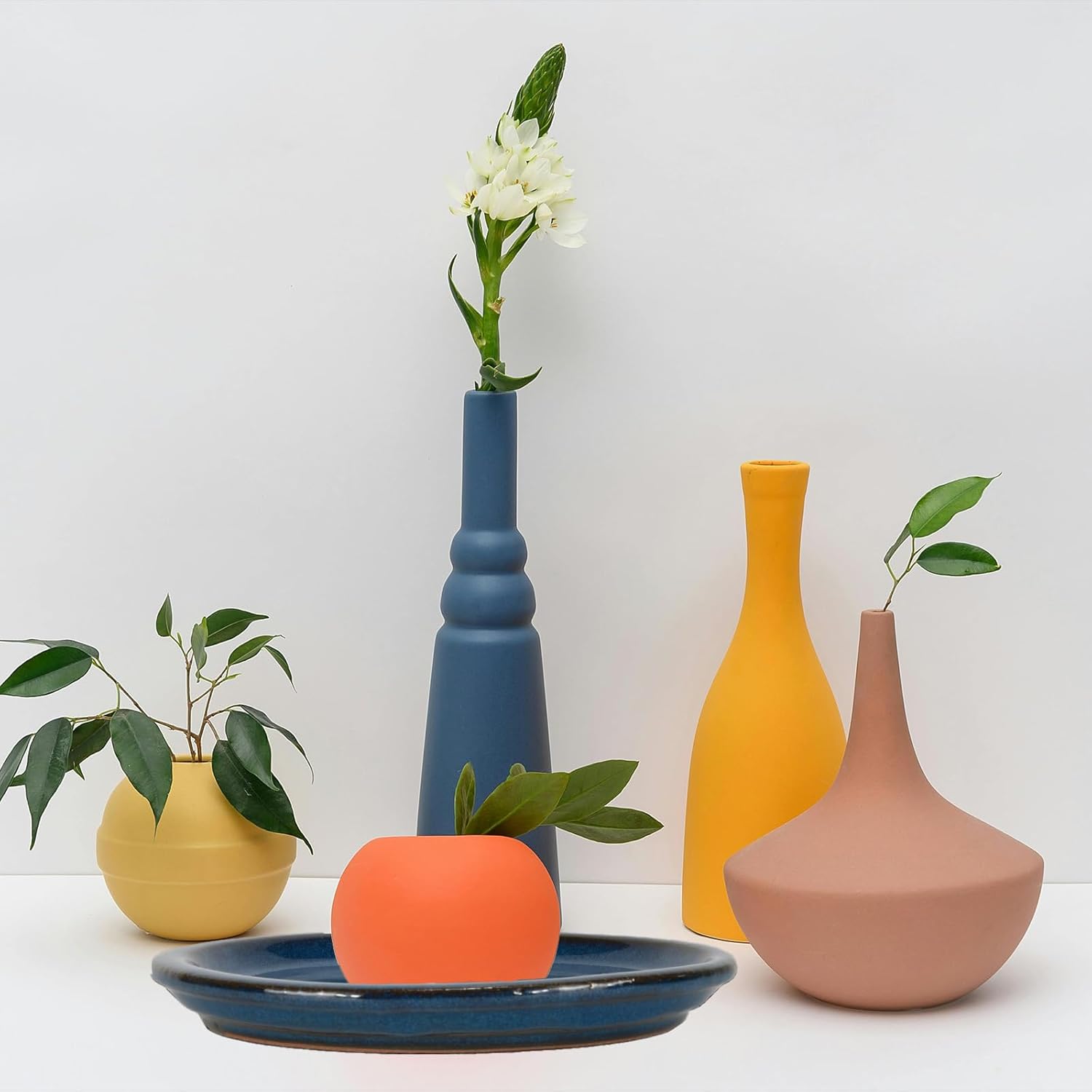 W&W Ceramic Plant Saucer - Plant Trays for Indoor Pots (Blue, 8 inches, 2 Packs)