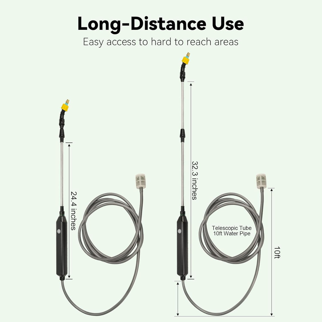 TOOVEM Electric Garden Sprayer, Portable Battery Powered Watering Wand, Rechargeable Plant Spray Mister with Telescopic Wand, 3 Adjustable Nozzles and 10ft Water Hose for Yard Lawn Weeds Plants