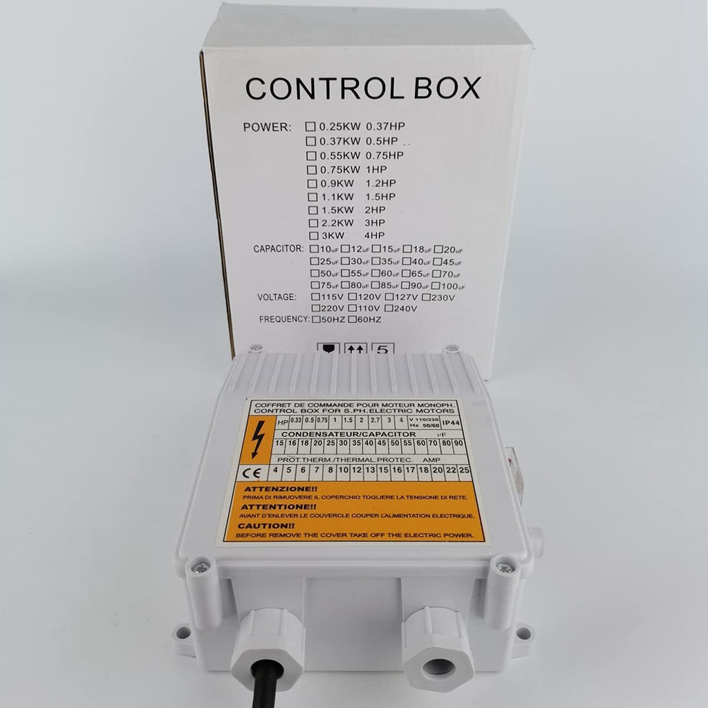 110V/60Hz Submersible Well Pump Control Box - 0.75KW 1HP Accessories with Starter Switch, Controller & Thermal Protection Circuit Breaker