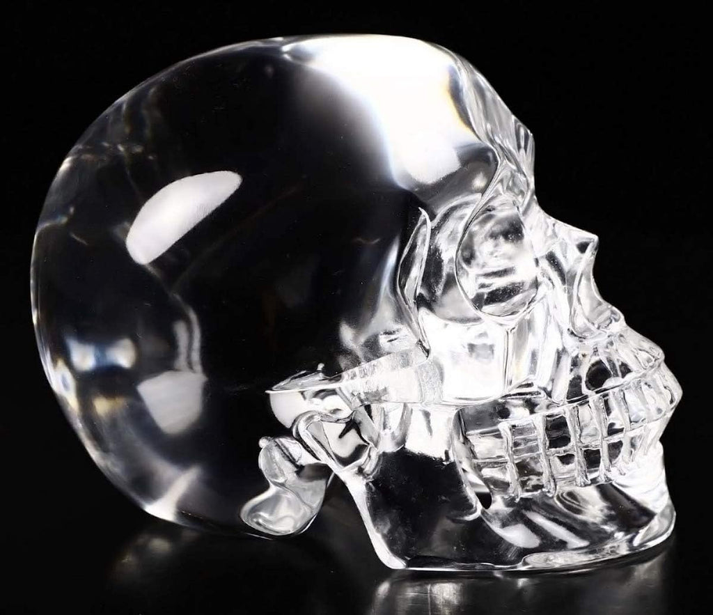 Skullis 5.0" K9 Crystal Skull, Hand Carved Gemstone Fine Art Sculpture, Reiki Healing Stone Statue.