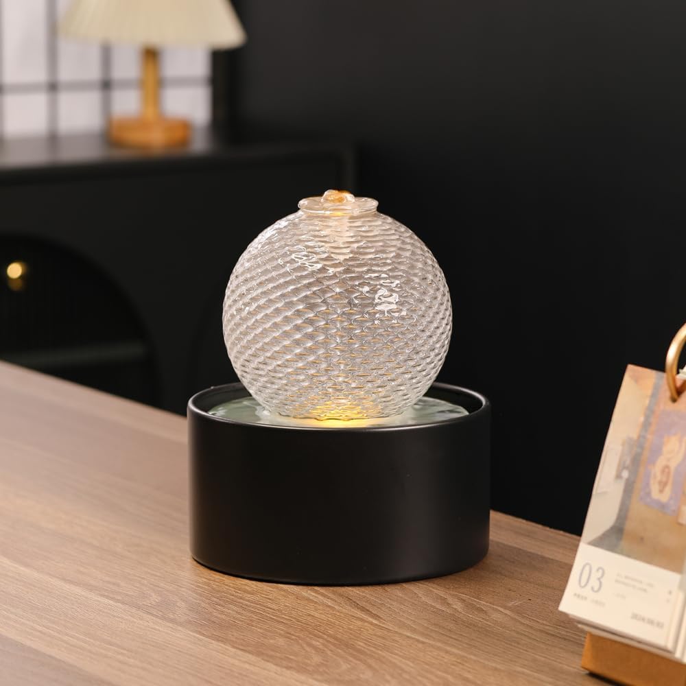 Generic Indoor Water Feature Tabletop Ceramic Fountain Home Kitchen Office Decoration Modern Design Style (Black)