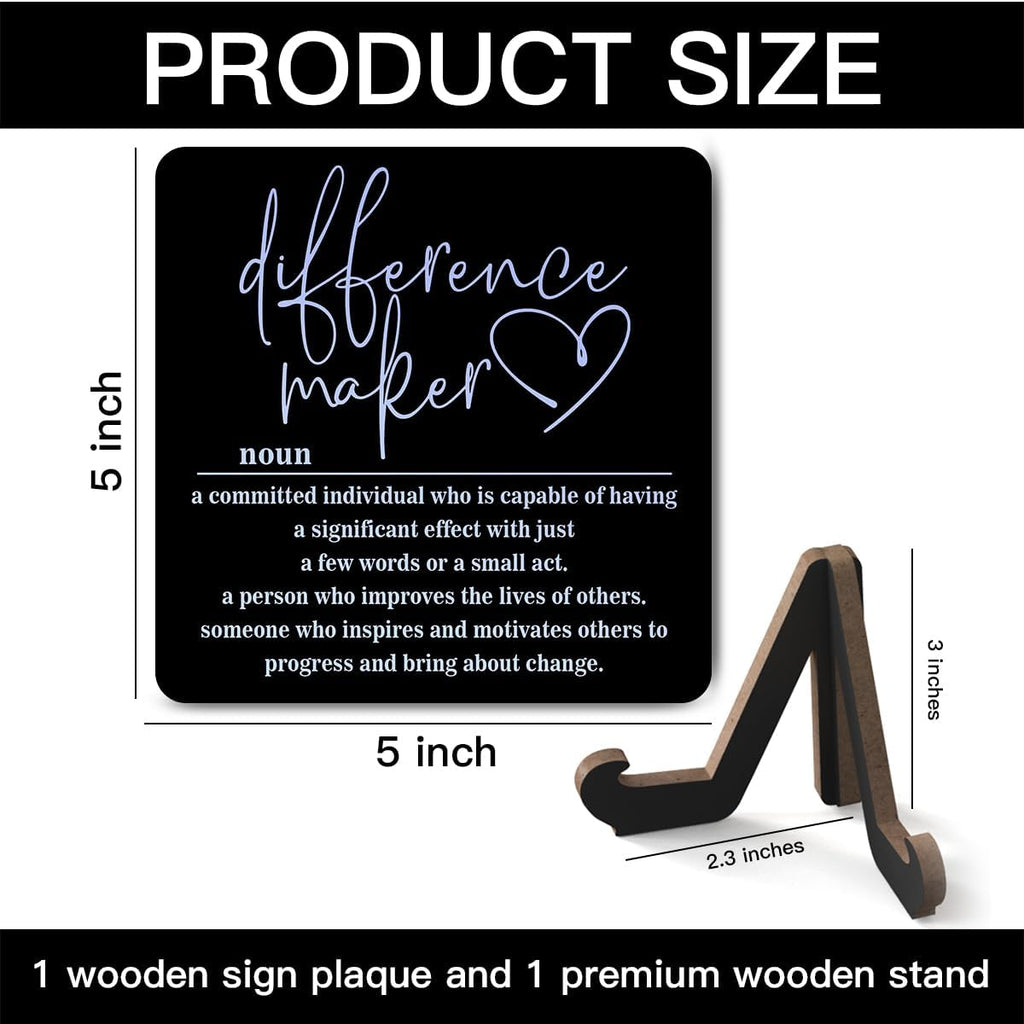 Wooden Table Sign Office Decor Difference Maker Definition Desk Decor Wood Plaque With Stand Thank You Gifts for Boss Women Best Mom Coworker Teacher Office Desk Accessories(Black)-C04