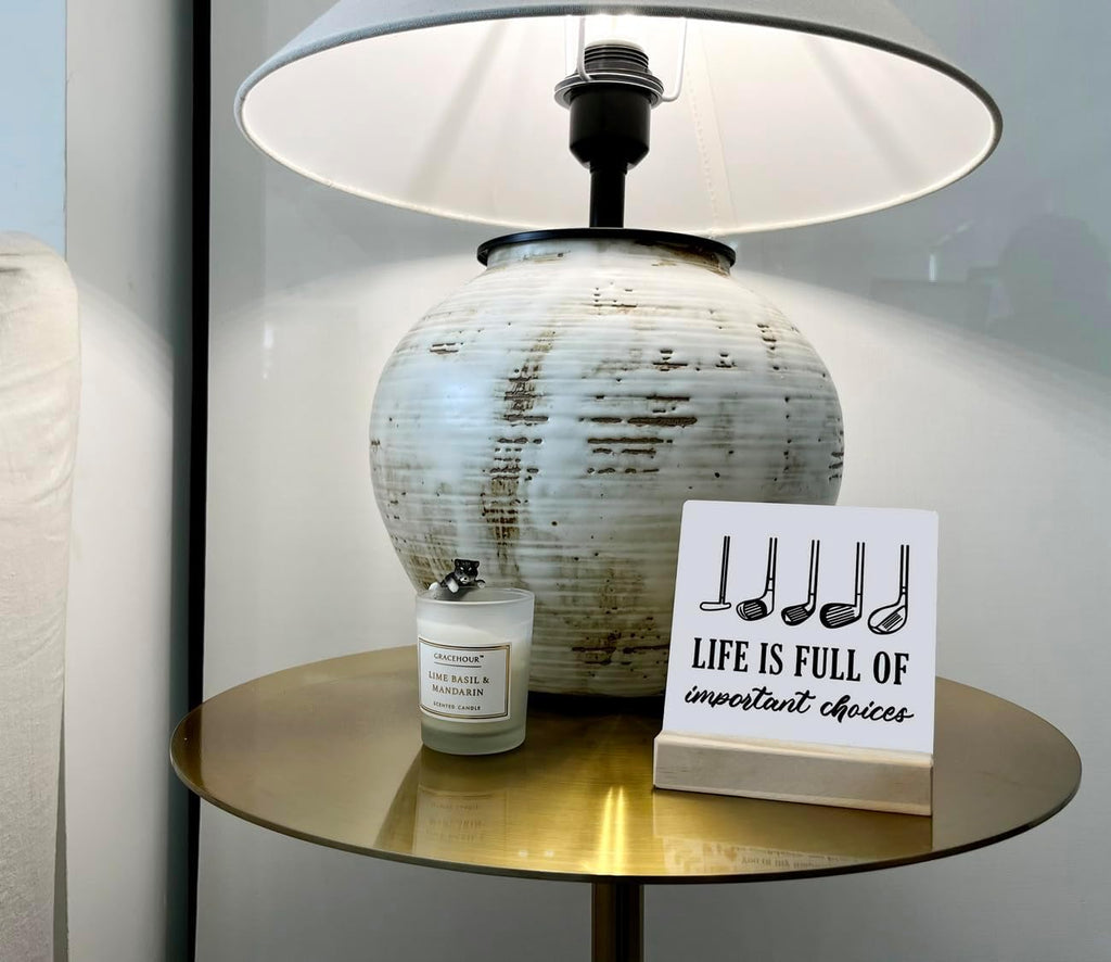 Primitive Wooden Sign - Life is Full of Important Choices, Desk Plaque with Wooden Stand, 4 x 4.3 inches, Golf Life Sign, Office Table Decor, Gift for Friends