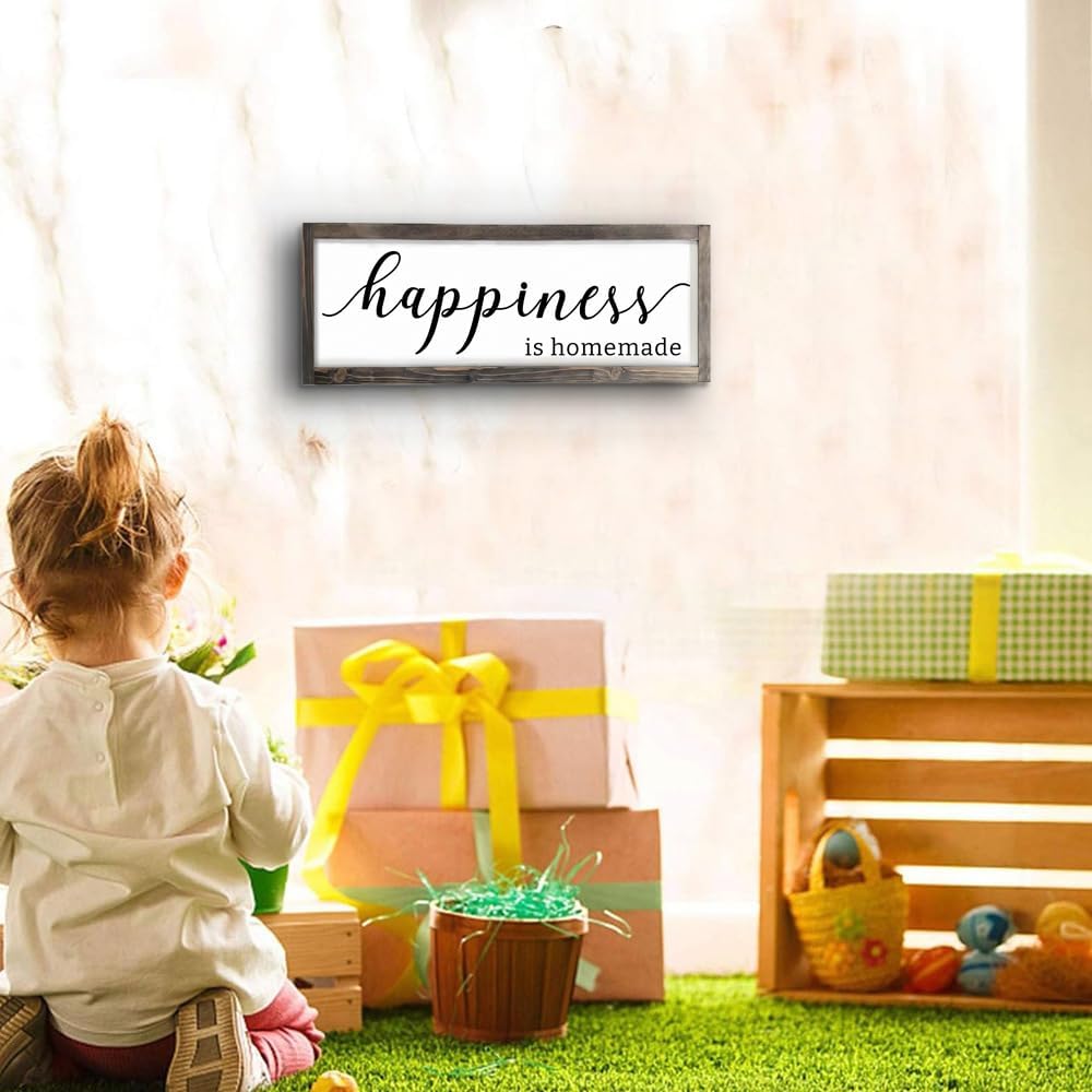Dazingart Happiness is Homemade Sign, Farmhouse Kitchen Sign,Rustic Wooden Kitchen Wall Decor for Dining Room (Happiness)