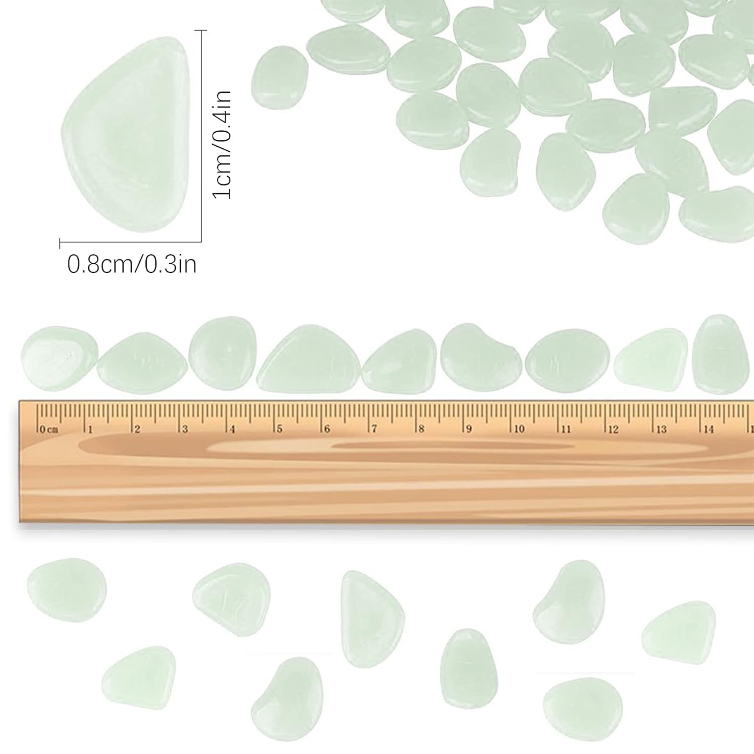 1000PCS White Long Term Glowing Decorative Stone, Glow in The Dark Rocks Light Perfect Indoor Outdoor Decor Fit for Garden Sidewalk Fish Tank Grass Flower Pots (0.3-04in/0.8-1cm)