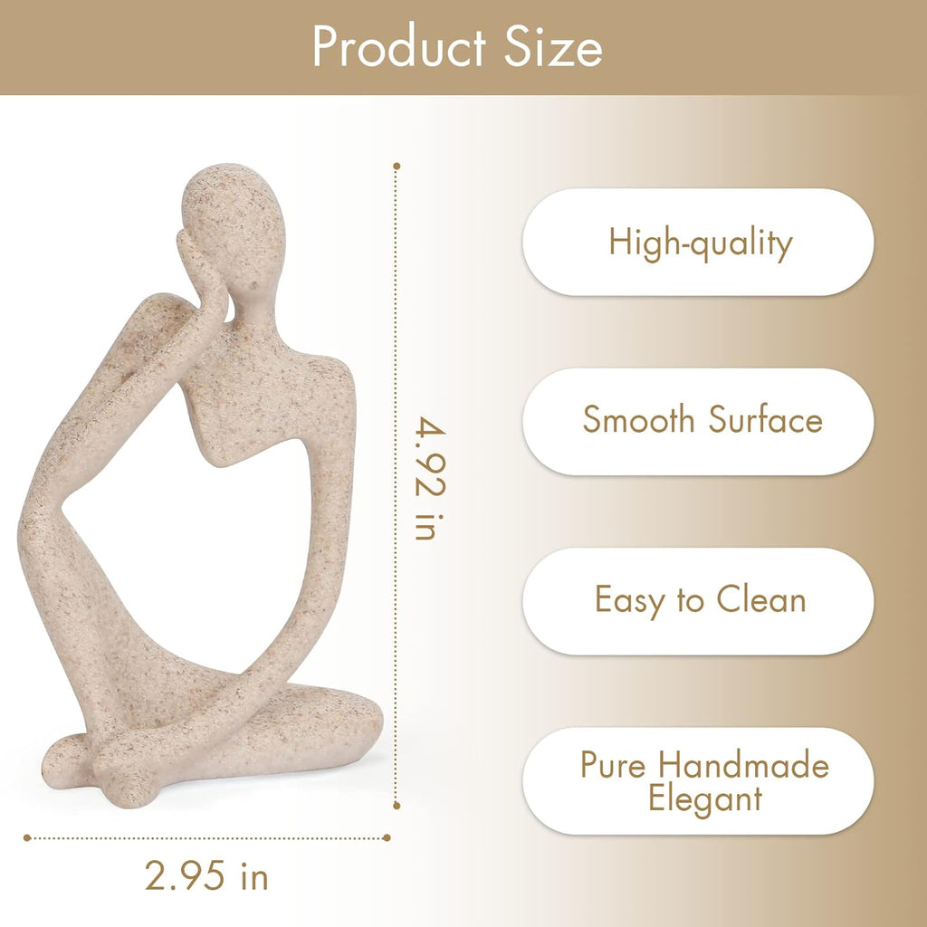 INNOLITES Boho Decor Thinker Statue Abstract Art Sculpture, Sandstone Resin Collectible Figurines for Home Living Room Office Shelf Decoration (Sandstone Left)