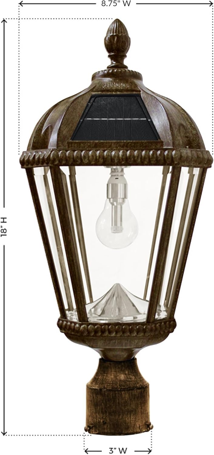 Gama Sonic Outdoor Solar Lamp Post Light, Weathered Bronze Finish Aluminum, Royal Bulb, Beveled Glass, 3-inch Fitter for Lamp Posts, 98B312, Upgraded