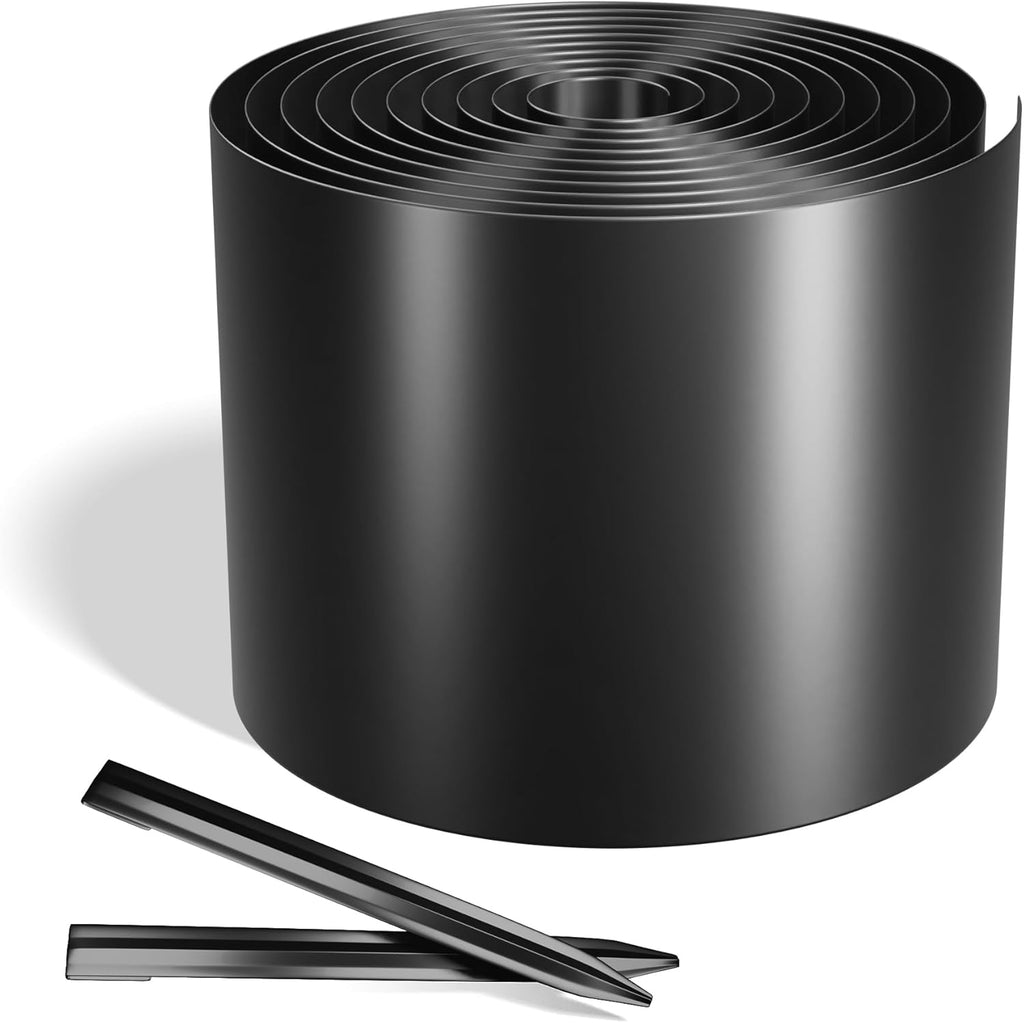 Worth Galvanized Steel Landscape Edging 4.5" x25' Metal Garden Edging Roll Flexible Bender Border with 8Pcs Stakes for Lawn, Flower Bed Edges, Black
