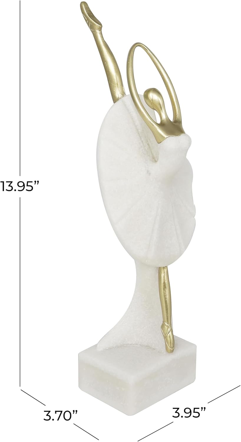 Deco 79 Polystone Dancer Decorative Sculpture Ballet Home Decor Statue with Gold Accents, Accent Figurine 4" x 4" x 14", Cream