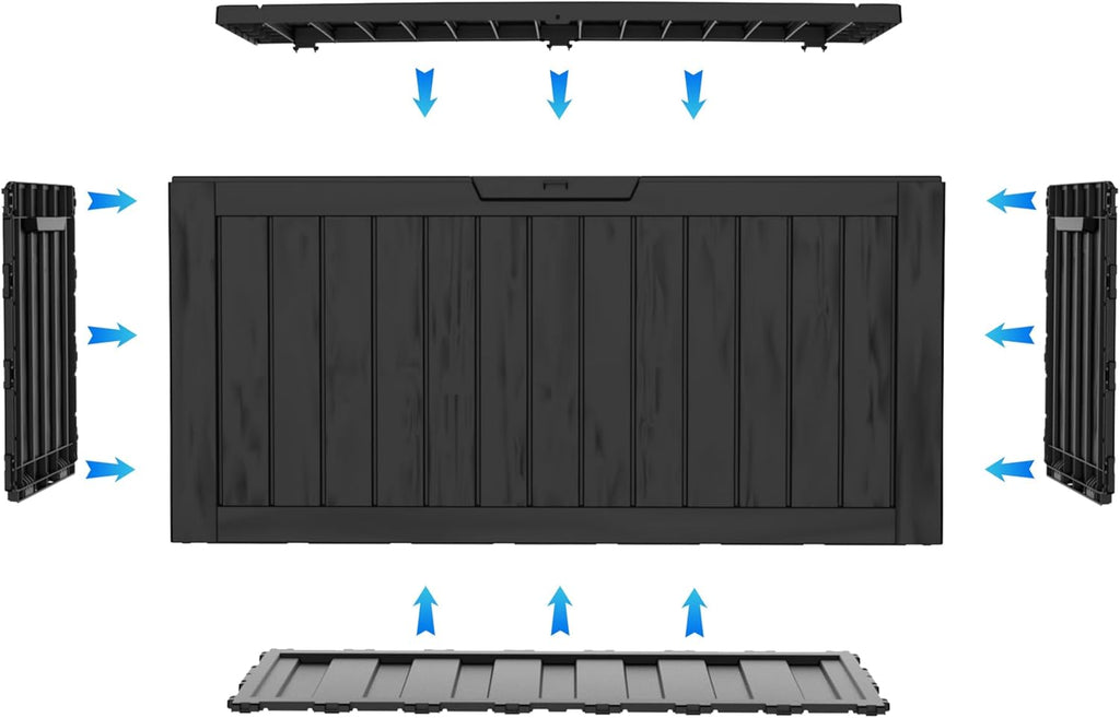 75 Gallon Waterproof Large Resin Deck Box Indoor/Outdoor Lockable Storage Container and Seating for Garden, Pool, and Patio (75 Gallon, Black)