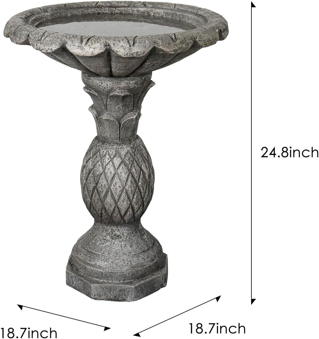 SKYFIRE 24.8" H Cement Modern Outdoor Bird Bath - Fibre Reinforced Concrete Bird Baths for Garden, Large Size Elegant Carved Garden Birdbaths with Pedestal for Patio, Backyard, Lawn Decor