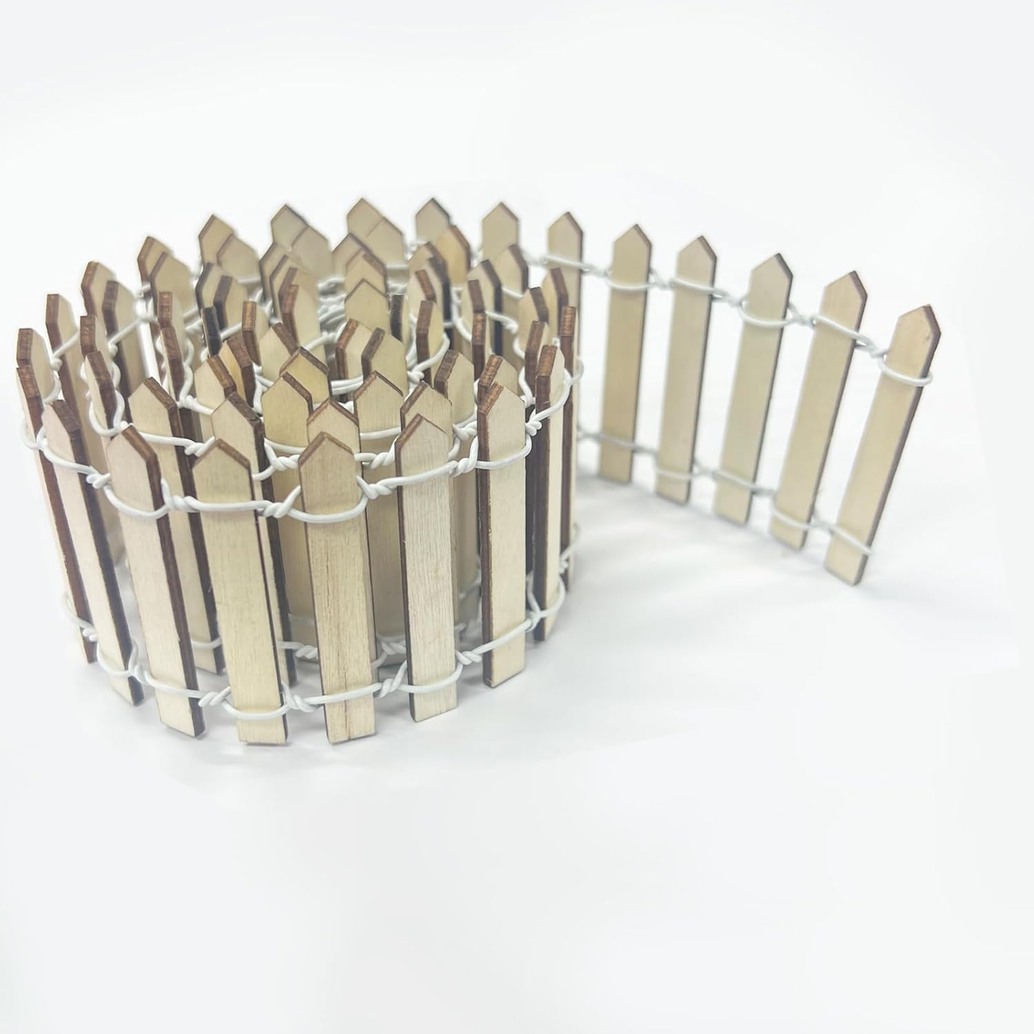 35 Inches Mini Fairy Garden Fence DIY Small Wood Decorative Picket Fence Micro Landscape Miniature Ornaments for Dollhouse, Crafts, Diorama Project, Plant Pot (Nature Wood-Brown Edge)