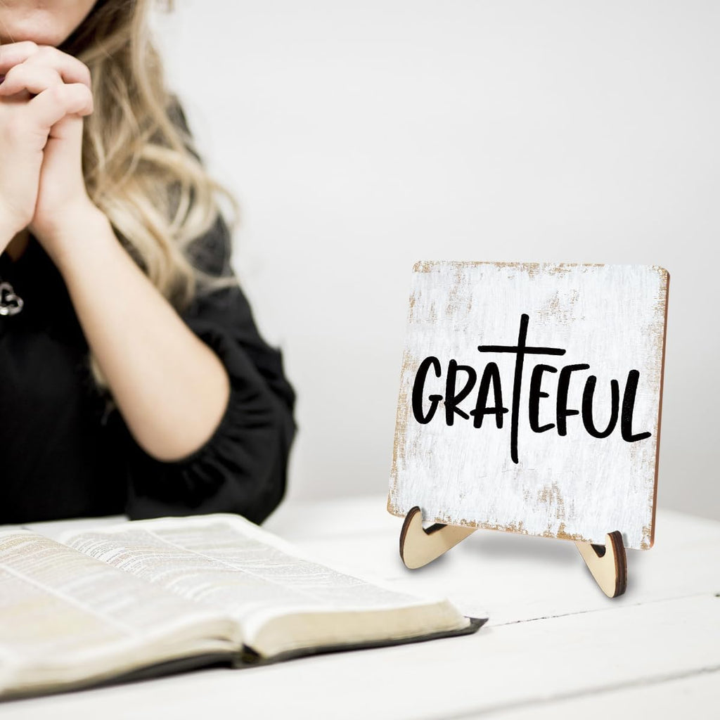 Inspirational Wood Sign Rustic Desk Decor Home House Office Work Table Desk Accessories Decorative Christian Religious Bible Verse Faith Decorations Office Supplies Living Room Cubicle Decor