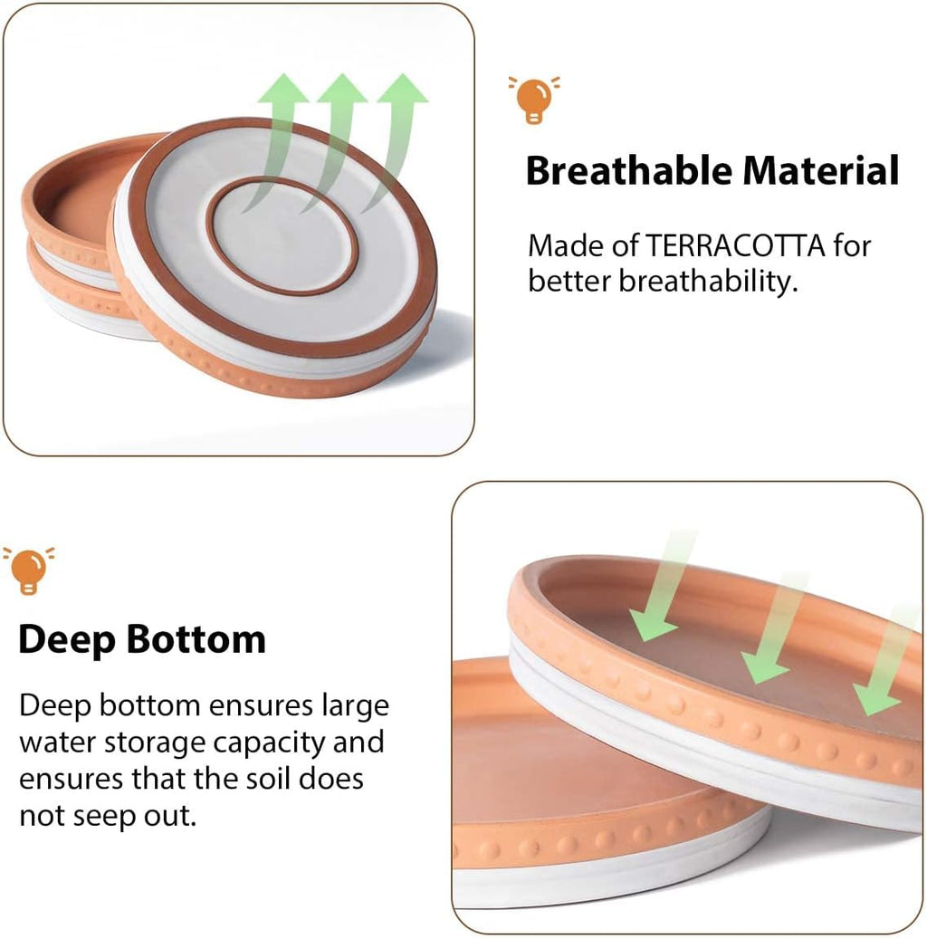 YBX 8-inch Plant Saucer Premium Terracotta Saucer Round Ceramic Plant Trays, Pack of 2 (White/Terracotta)