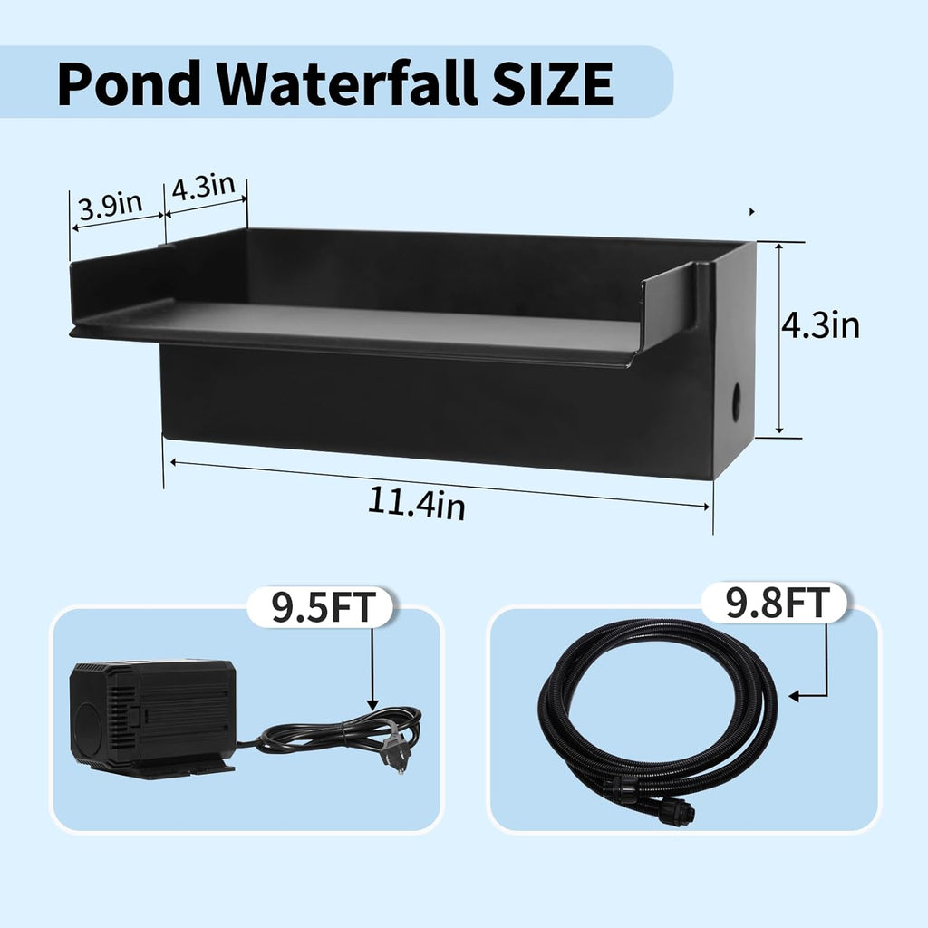 Pond Waterfall Kit for 2000 Gallon Ponds – Waterfall for Pond Kit Include 12.2" Stainless Steel Spillway Box, 55W 900GPH Pump & 10FT Tubing | Ultra-Quiet, Easy Install