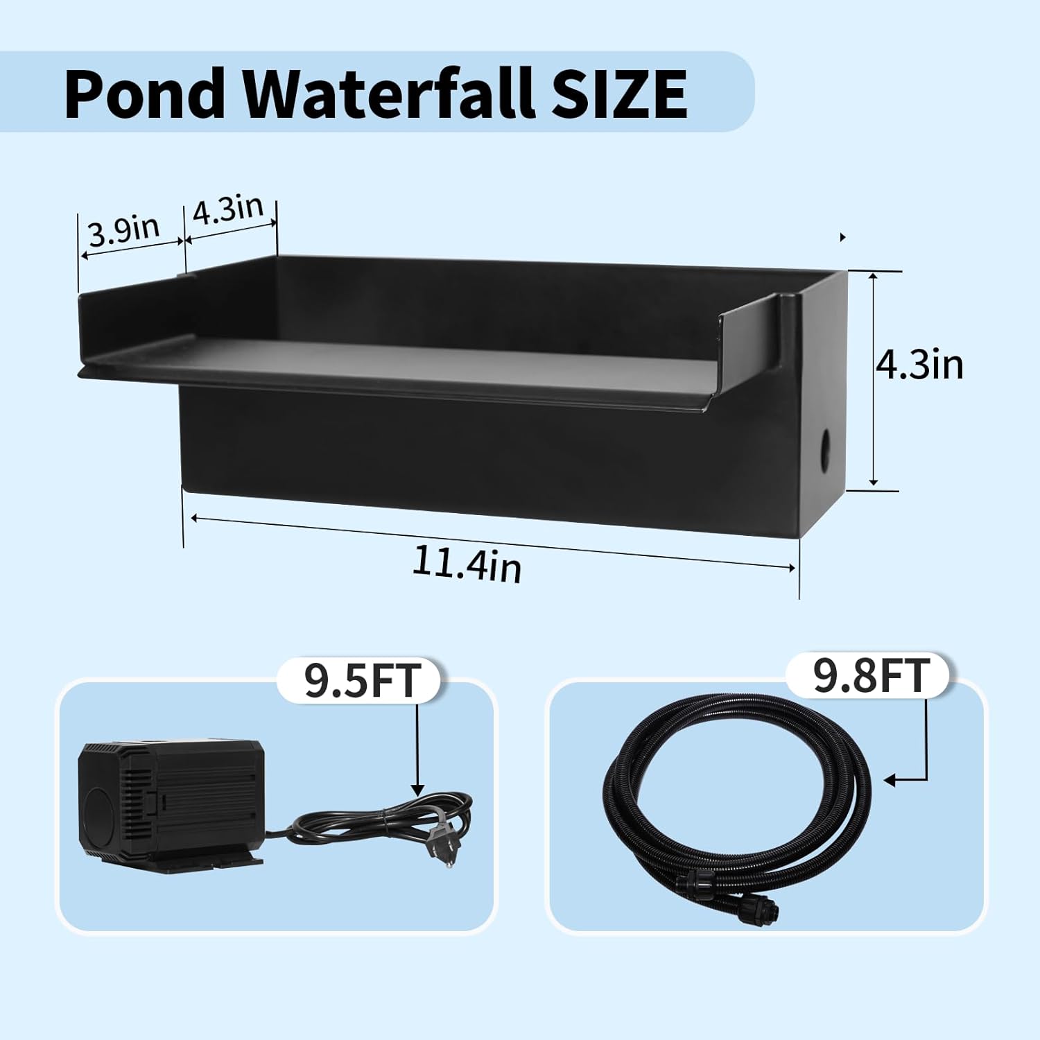 Pond Waterfall Kit for 2000 Gallon Ponds – Waterfall for Pond Kit Include 12.2" Stainless Steel Spillway Box, 55W 900GPH Pump & 10FT Tubing | Ultra-Quiet, Easy Install