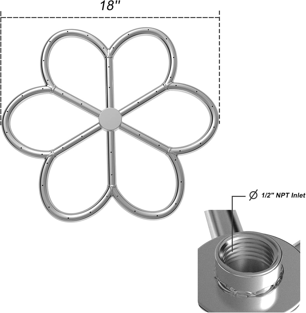 Skyflame 18-Inch Stainless Steel Flower-Shape Fire Pit Burner Ring for Fire Pit, Natural Gas & Propane Fireplace, Indoor/Outdoor, Max BTU 147K…