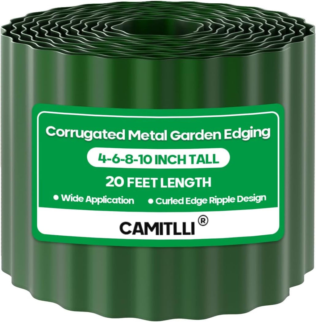 Corrugated Metal Garden Edging, Sturdy Tall Landscape Edging Borders, Perfect DIY for Flower Beds, Lawn and Pathway, Tree Surrounds, Paver Edges (Green, 8"×20FT)