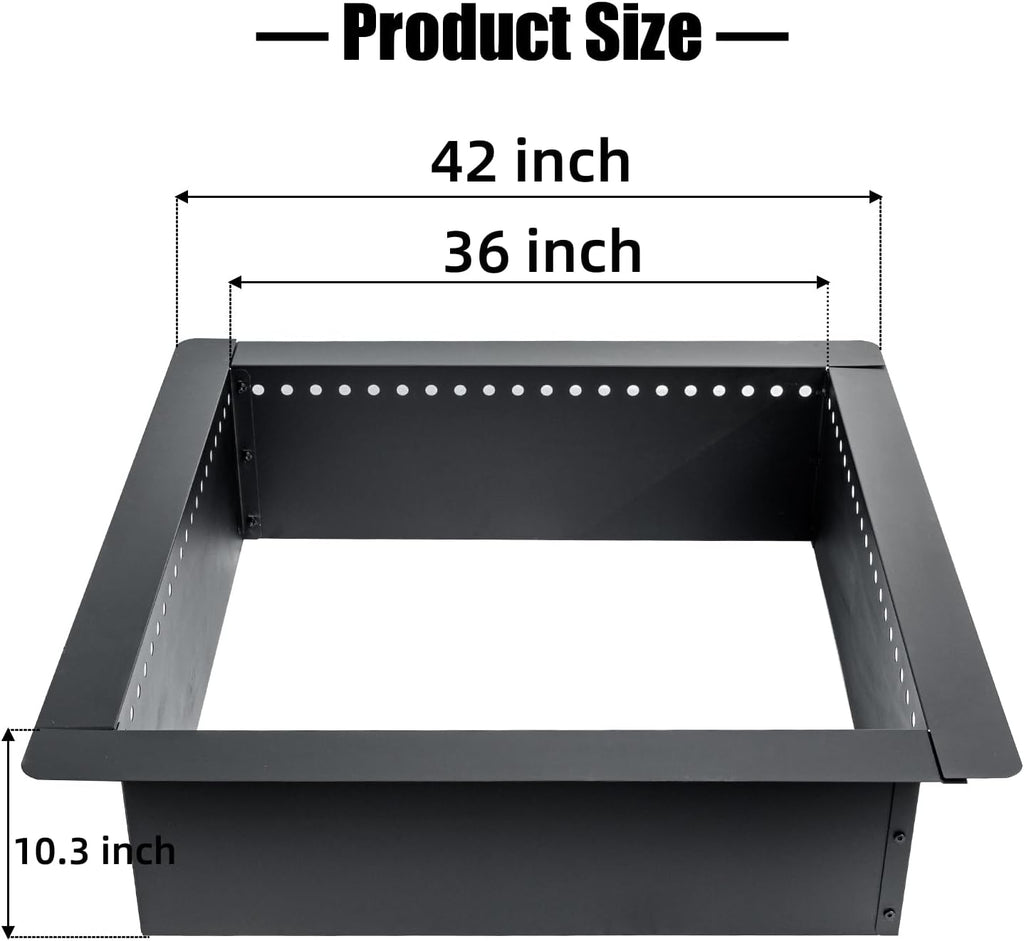 42 inch Square Fire Pit Ring, Heavy Duty Firepit Ring, DIY Campfire Insert Above or In-Ground, for Outdoor, Camping, and Bonfires