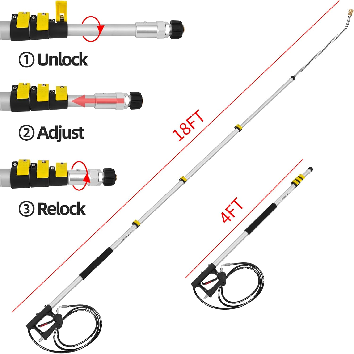 18 FT Telescoping Pressure Washer Wand with Power Washer Extension Wand, Gutter Cleaner Attachment, 5 Spray Nozzle Tips and 2 Hose Inlet Adapters