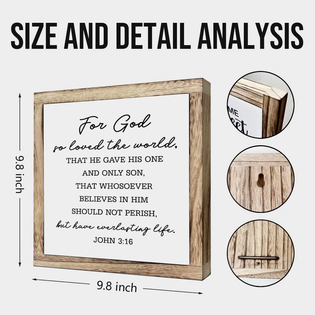 SUSZDOU Scripture Sign, John 3:16 Sign, For God So Loved the World Sign, Wooden Plaques Box Signs, Bible Verse Decor Art, Scripture Table Decor, Rustic Christian Home Decor, Shelf Decoration