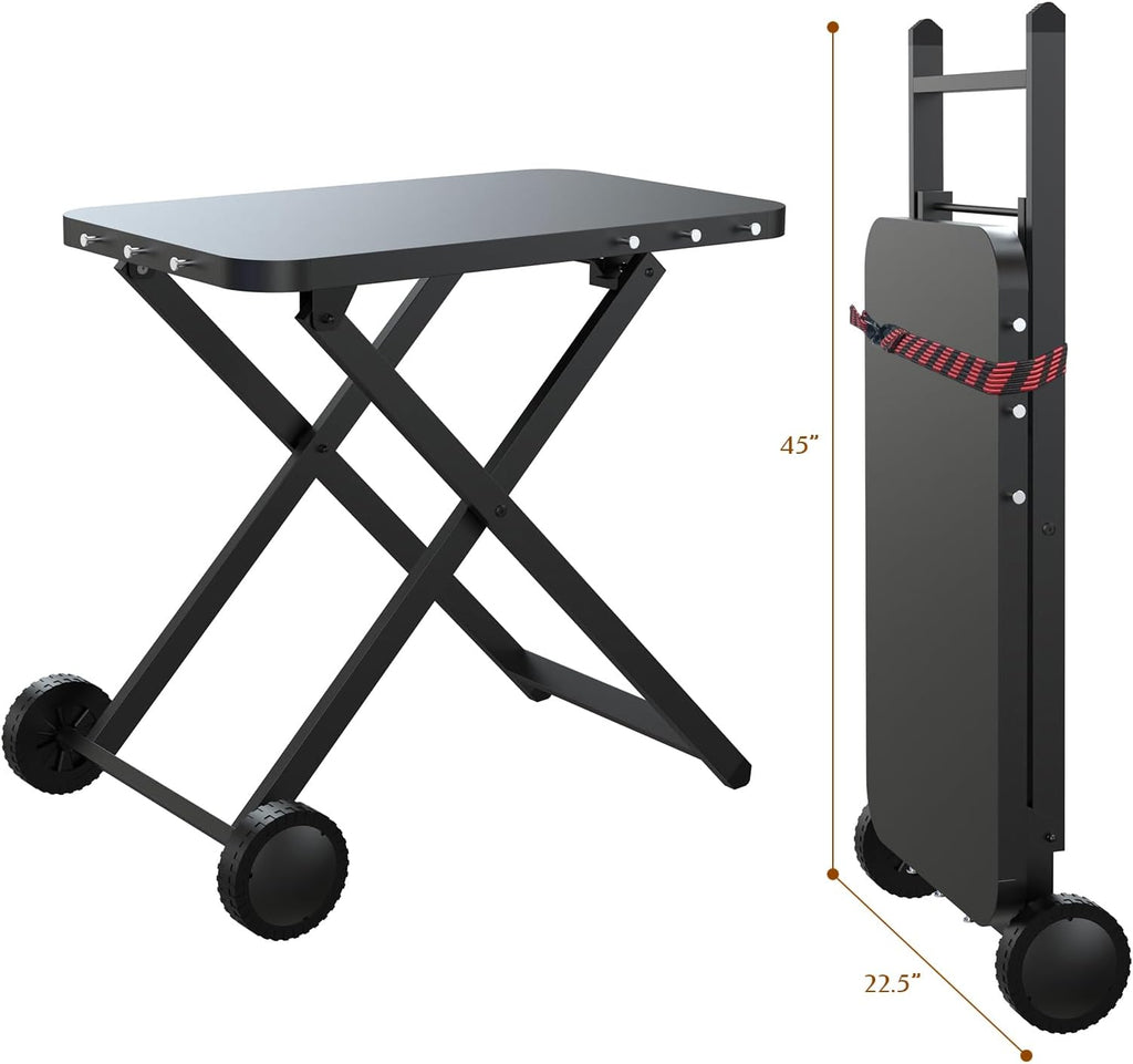 Portable Grill Table, Outdoor Prep Table with 2 Wheels, Pizza Oven Cart for Ninja Woodfire, Ninja Woodfire XL Pro, Weber Q, Ooni Table Top Grill, Folding Grill Cart for Picnic, Camping, RV