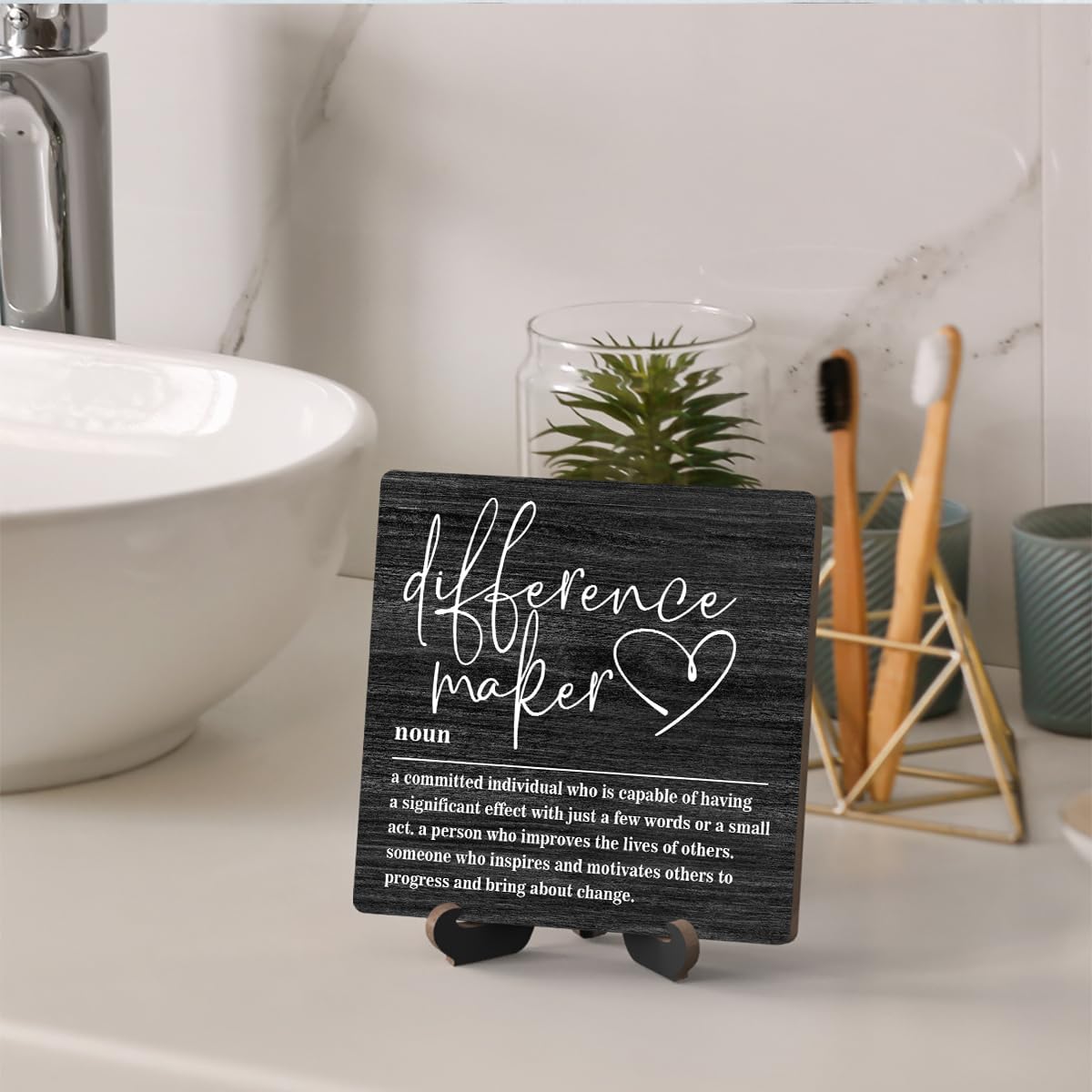Wooden Table Sign Gift Difference Maker Definition Desk Decor Wood Plaque With Stand Unique Gift Ideas for Boss Women Best Mom Coworker Teacher Office-B01