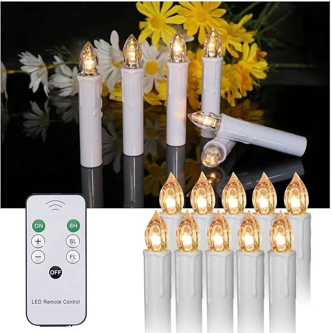 20 PCS Flickering Flameless Window Candle LED Christmas Tree Candle Lights Warm White Battery Operated Electric Taper Candles with Remote Perfect Timer for Home Garden Wedding Parties Decor