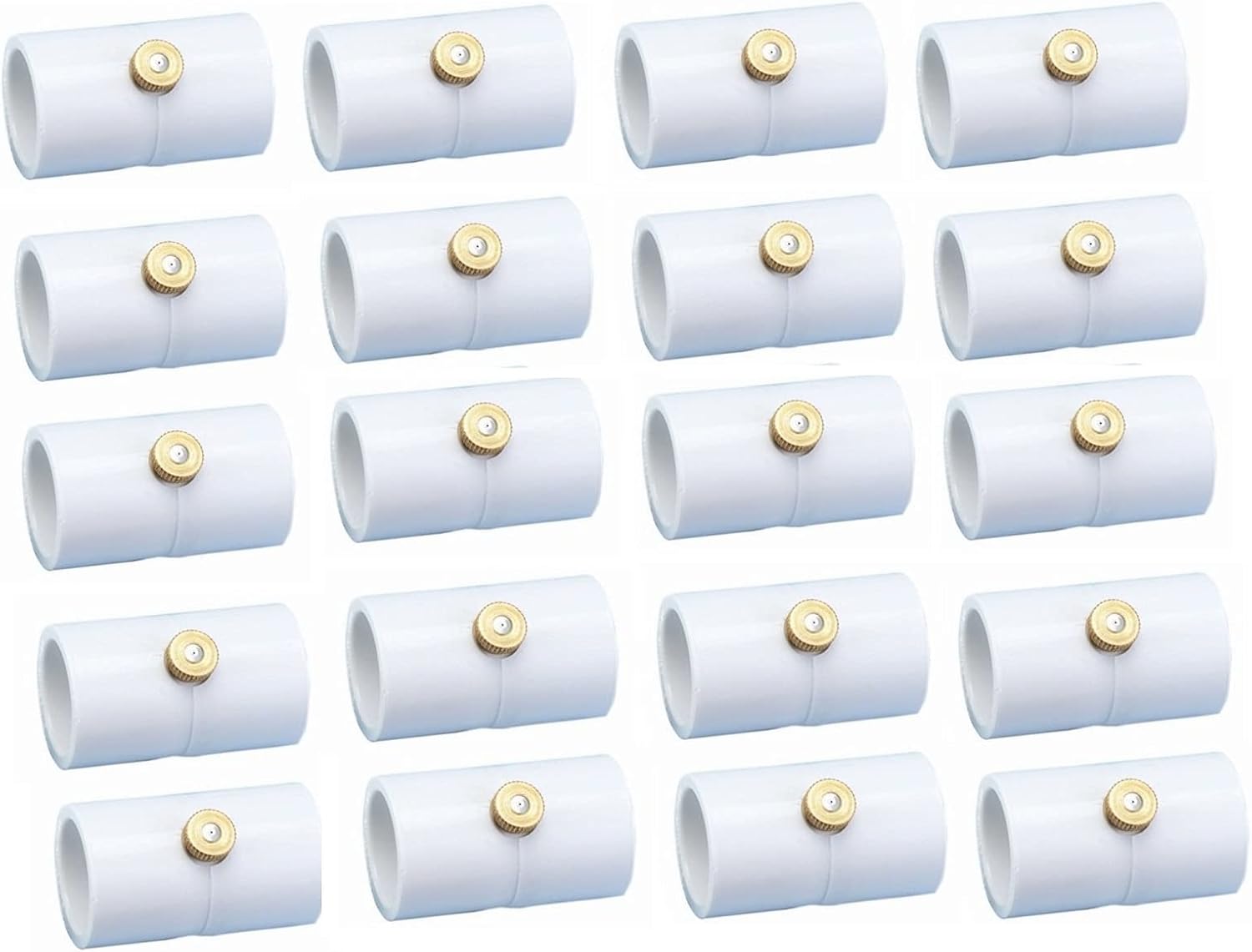 1/2 Inch PVC Coupling with Brass Mist Nozzle PVC Splitter with Brass Misting System Nozzles (Pack of 20)
