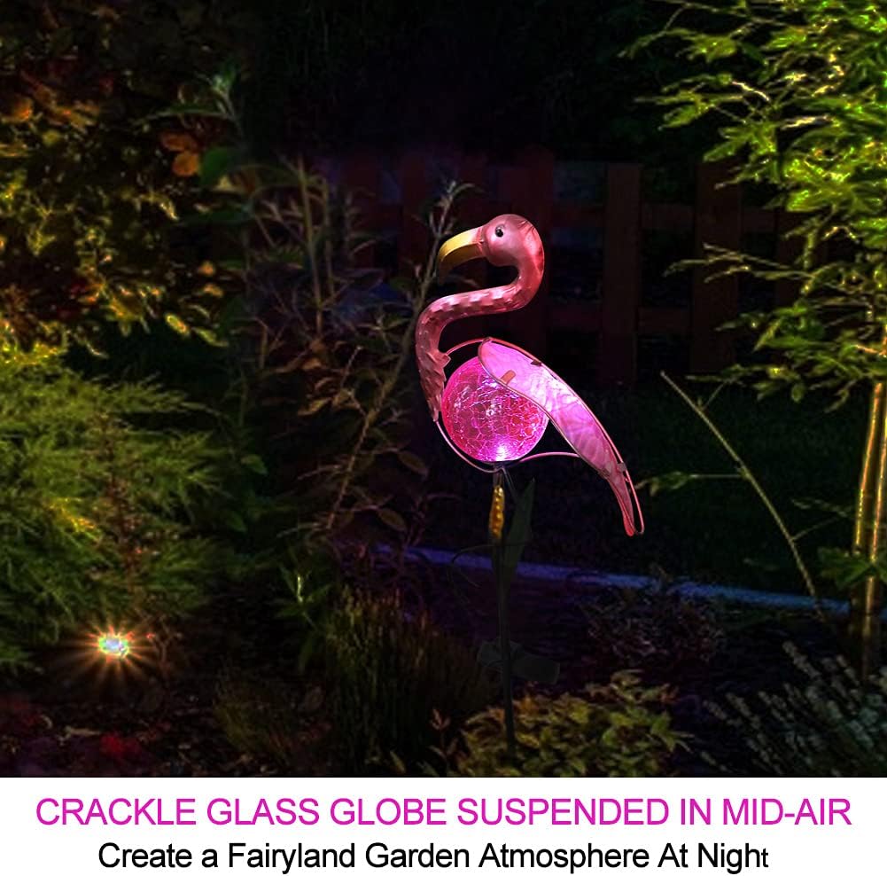 Bright Zeal 14" Big Metal Outdoor Solar Lights Waterproof Flamingo Garden LED Stake Light - Solar Pink Flamingos Yard Ornaments - Stake Lights Yard Decor Metal Yard Art