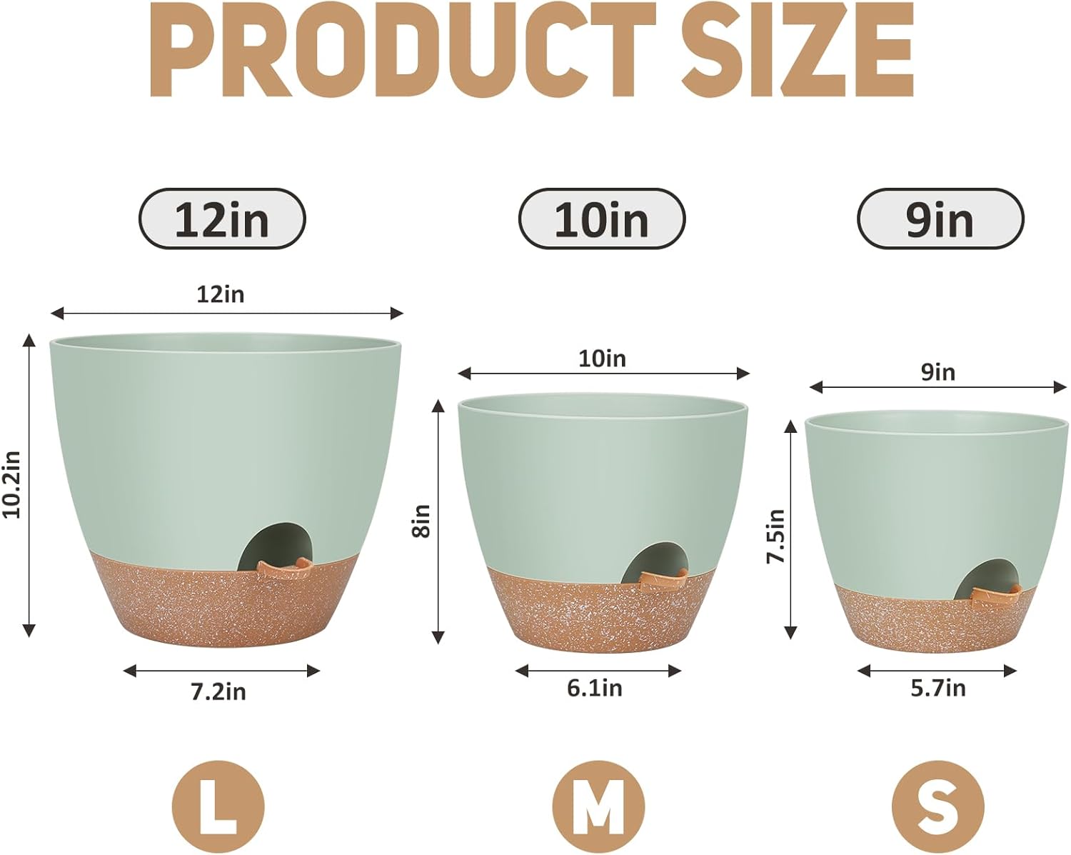 12" 10" 9" Large Self Watering Plant Pots, 3 Pack Flower Pots Planters with Multi Mesh Drainage Holes for Indoor Outdoor Garden Plants and Flowers.