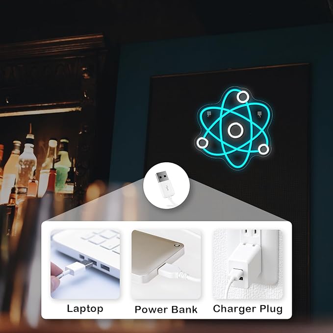 Molecule Neon Sign Blue White Led Neon Lights Neon Bar Signs for Wall Decor USB Light Up Sign Neon Molecular Structure Signs for Boys Room Party Kids Room Birthday