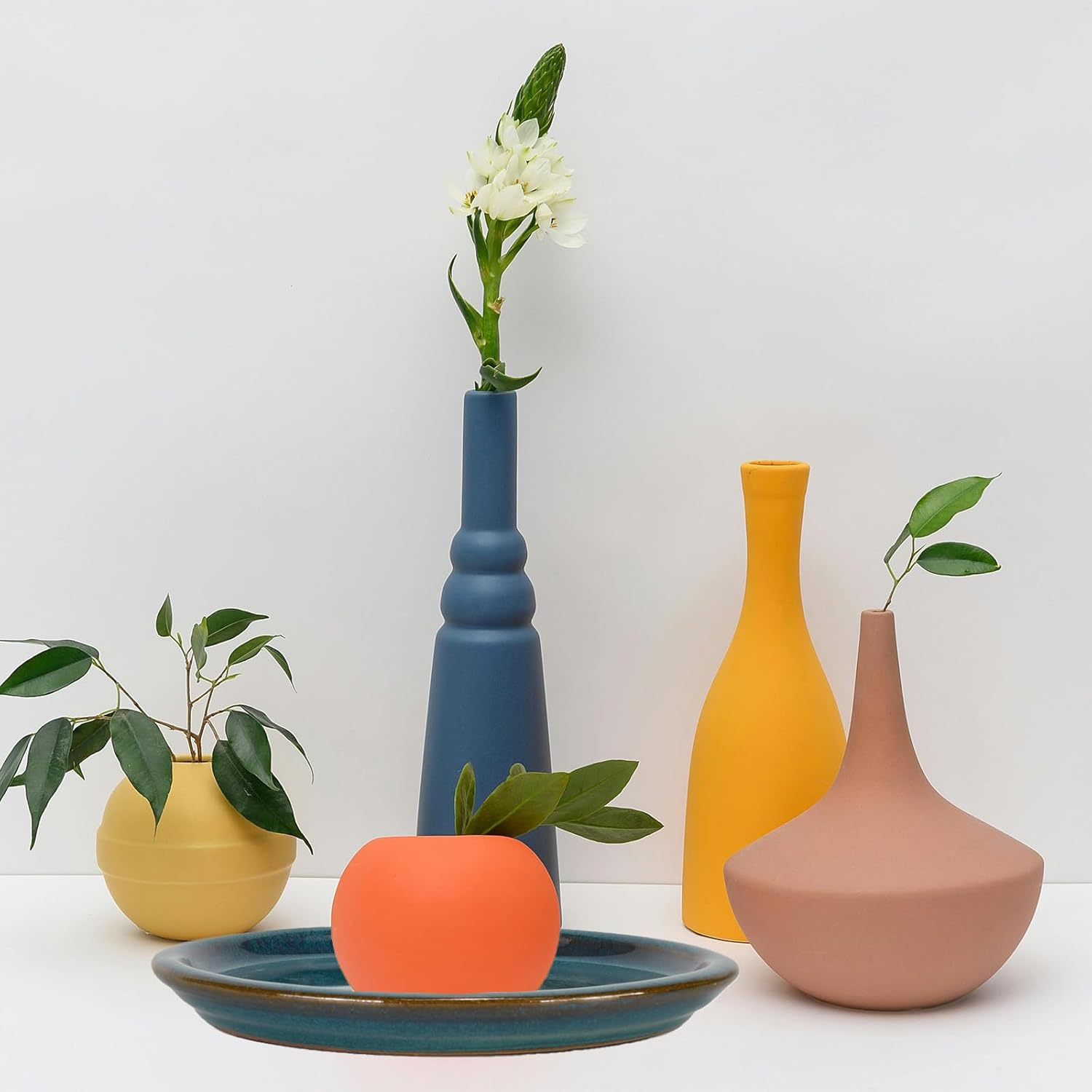 W&W Ceramic Plant Saucer - Plant Trays for Indoor Pots (Teal, 8 inches, 2 Packs)