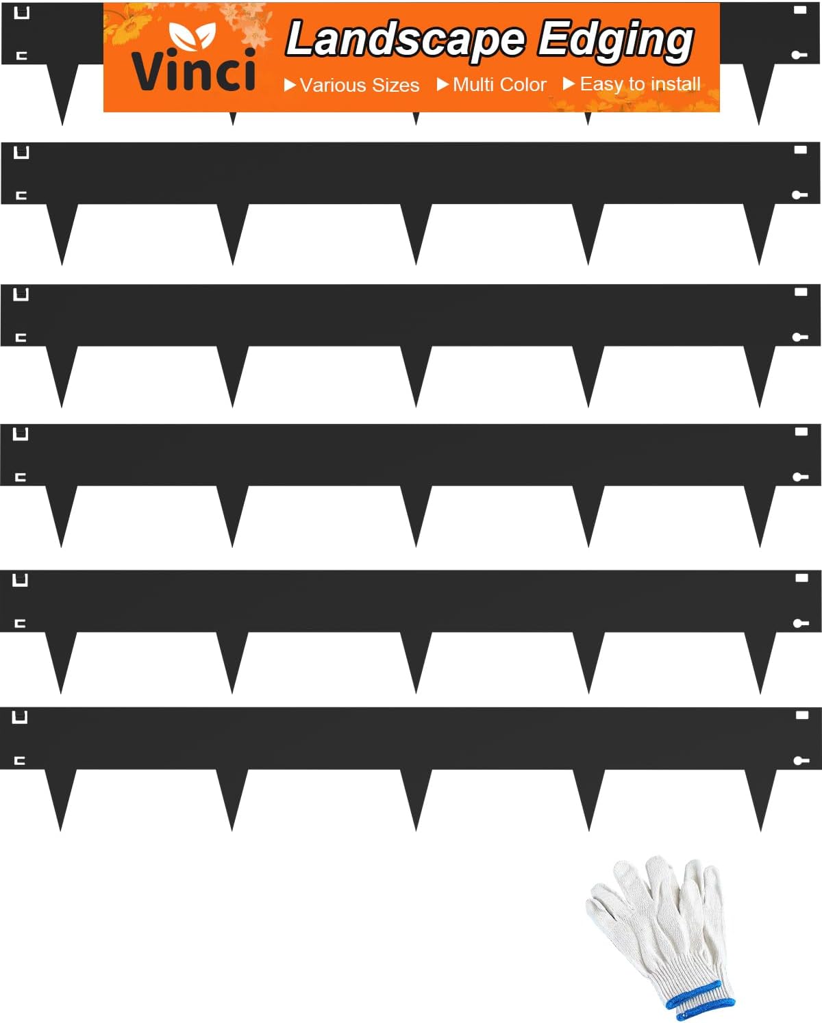 Vinci Landscape Edging Border, 40" L x 6" H 6Pack 20FT Total Black Galvanized Steel Garden Edging,Easy Installation,Sturdy Elegant Metal Lawn Broder for Flower Beds, Pathways, Paver Edges and Yard