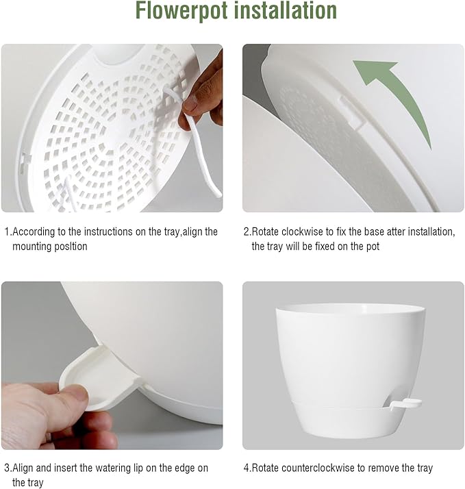 10 inch Self Watering Pots, 2 Pack Plastic Planters with Mesh Drainage Holes for Garden Plants and Flower, Plants Pots with Deep Reservoir for Indoor Outdoor Plants, White