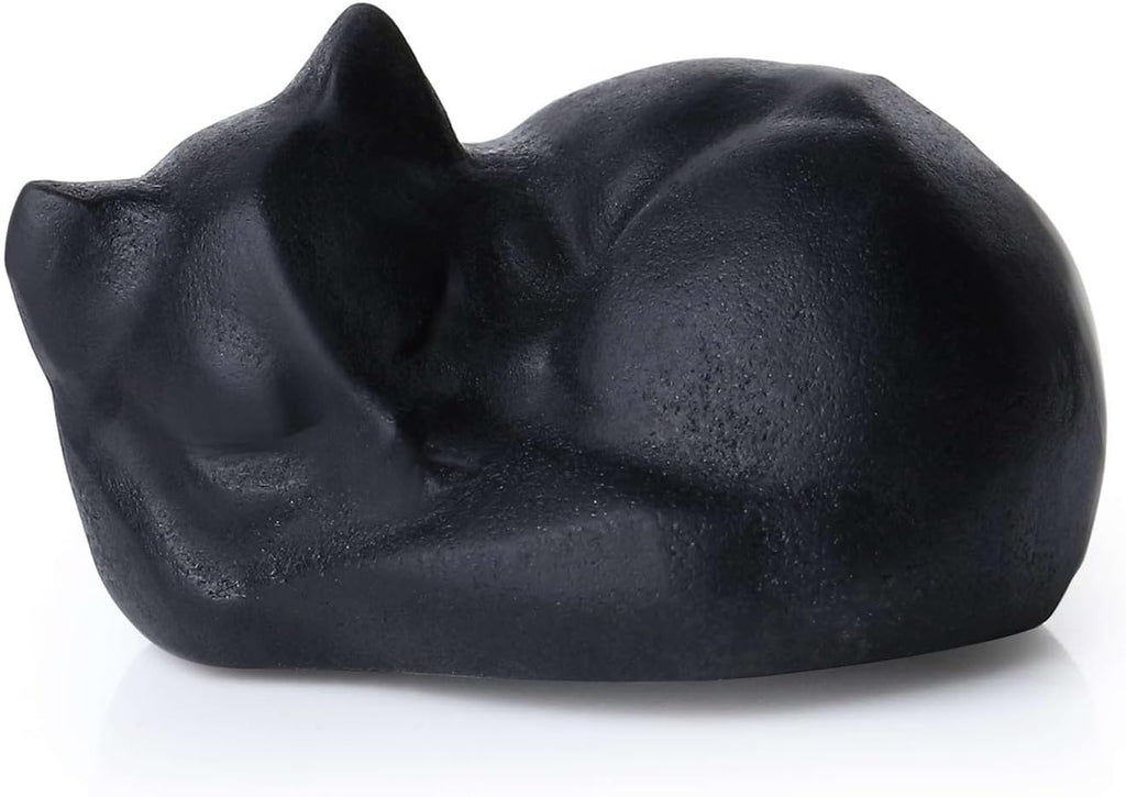 LAIDANLA Sleeping Cat Statue Matt Black Obsidian Healing Gemstone Hand Carved Cute Kitten Statue Figurine 1.6" Decor Polished Stone Reiki Bedroom Office Desk Home Decoration Gifts