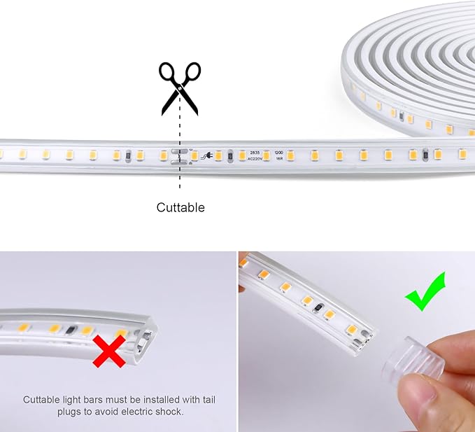 AIMENGTE Led Strip Lights for Room - Outdoor Waterproof Led Strip for Bedroom Kitchen Garden Outside Eaves House Party, AC 110V, 360LEDs, 3000k LED Rope Lighting (9.9ft, Warm White)
