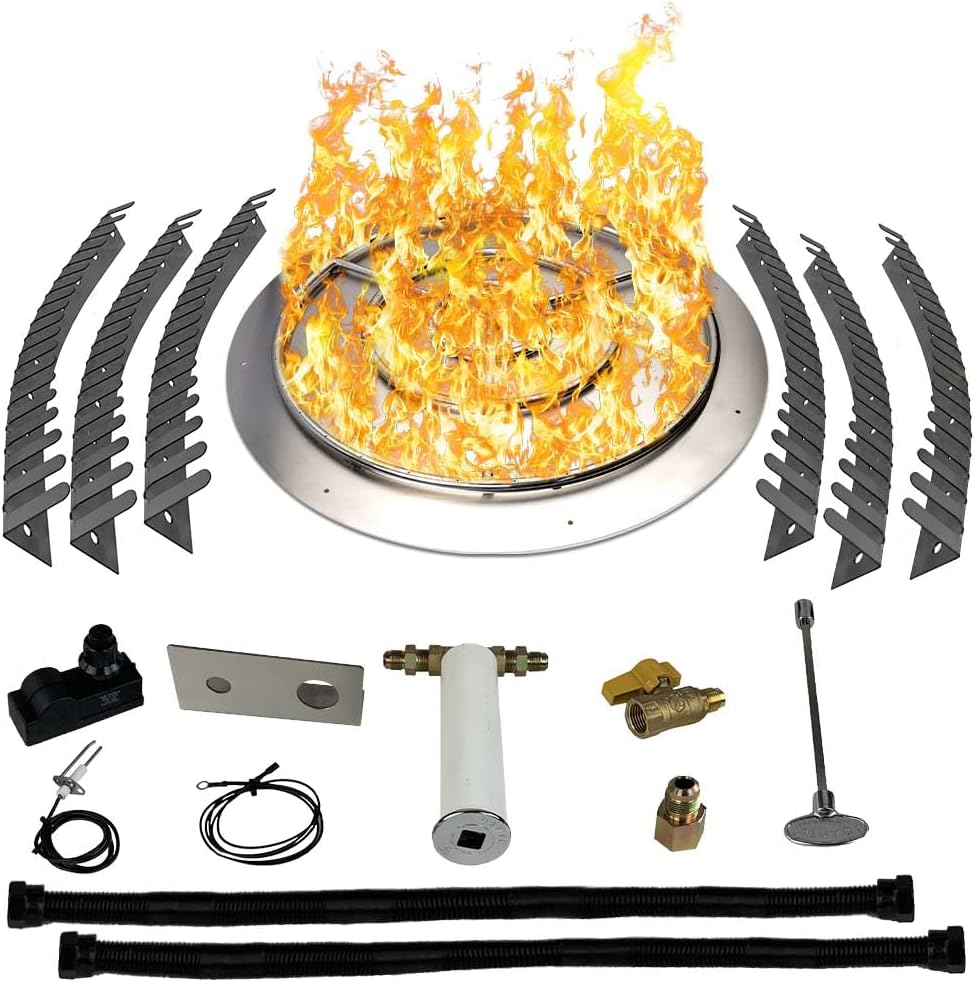 Stainless Steel Fire Pit Burner Pan & Ring Pro Kit for Natural Gas, 36-Inch Pan, 30-Inch Ring, 200,000 BTU Max