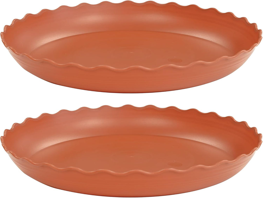 Large Plant Saucer 16 inch, 2 Pack Heavy Sturdy Plastic Plant Tray for Planter, Flower Saucers for Indoors, Flower Pots Saucers, Plant Drainage Tray Round (Terracotta)