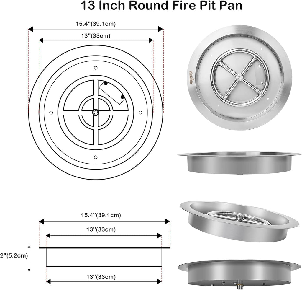 Stanbroil 13-Inch Drop-in Fire Pit Burner Pan, Round Fire Pit Insert for Propane & Natural Gas DIY Fire Table, Stainless Steel Firepit, BTU 88,000 Max