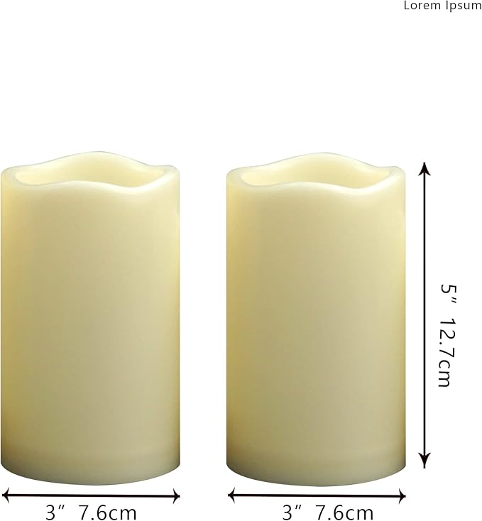 Waterproof Outdoor Battery Operated Flameless Pillar Candles with Timer White Plastic Realistic Flickering Fake Electric LED Lights for Lantern Garden Wedding Christmas Decorations 3”x5” 2 Pack