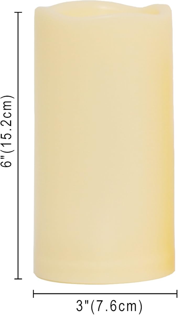 CANDLE CHOICE Waterproof Outdoor Battery Operated Flameless Candles with Timer Realistic Flickering Plastic Fake Electric LED Pillar Lights for Lantern Wedding Christmas Decorations 3x6 Inches 2 Pack