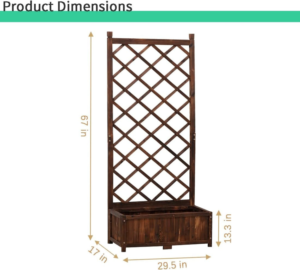 Anraja Raised Garden Bed Planter with Trellis Outdoor Wood Box 67in Flower Standing Planter Box Privacy Lattice Panels with Legs for Patio Porch w/Drainage Holes 29.5" L x 17.0" W x 67.0" H