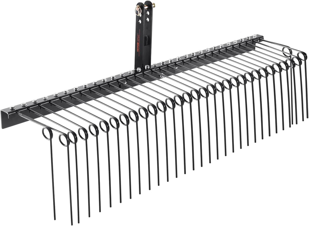 VEVOR Tow Behind Landscape Rake, 72" Tow Dethatcher with 32 Steel Tines, Lawn Dethatcher Rake Attaches to Category 1, 3 Point Hitch for Tractor, for Leaves, Pine Needles, Straw, and Grass