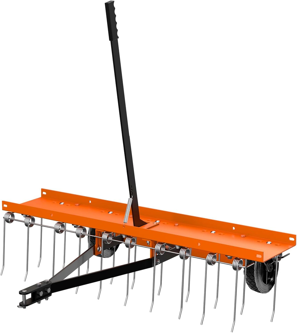 40" Tow Behind Lawn Dethatcher, Pull Behind Rake with 24 Rust-Proof Tines and Heavy Tires, Lawn Tractor Rake with Lift Handle, Tow Behind Rakes to Remove Thatch, Leaves from Large Lawn Area