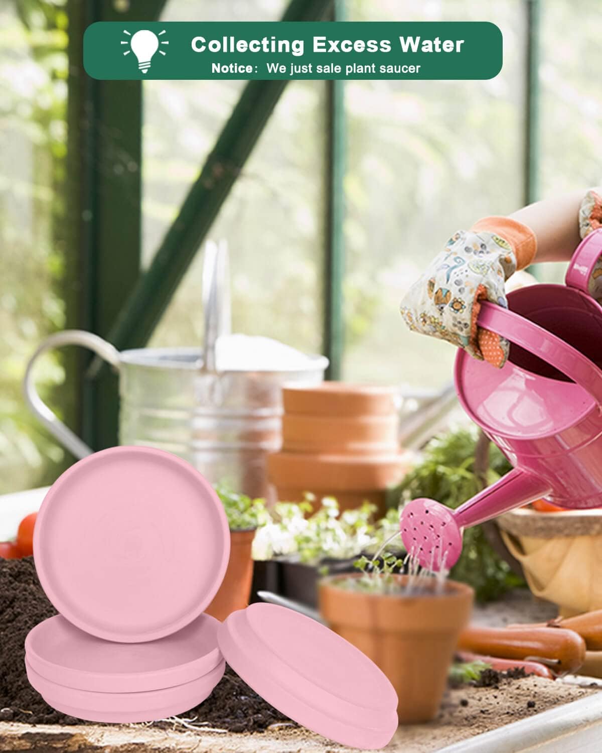 vensovo 8 Inch Pink Terracotta Plant Saucer - 4Pcs Middle Round Saucers, Great for Indoor or Outdoor Use