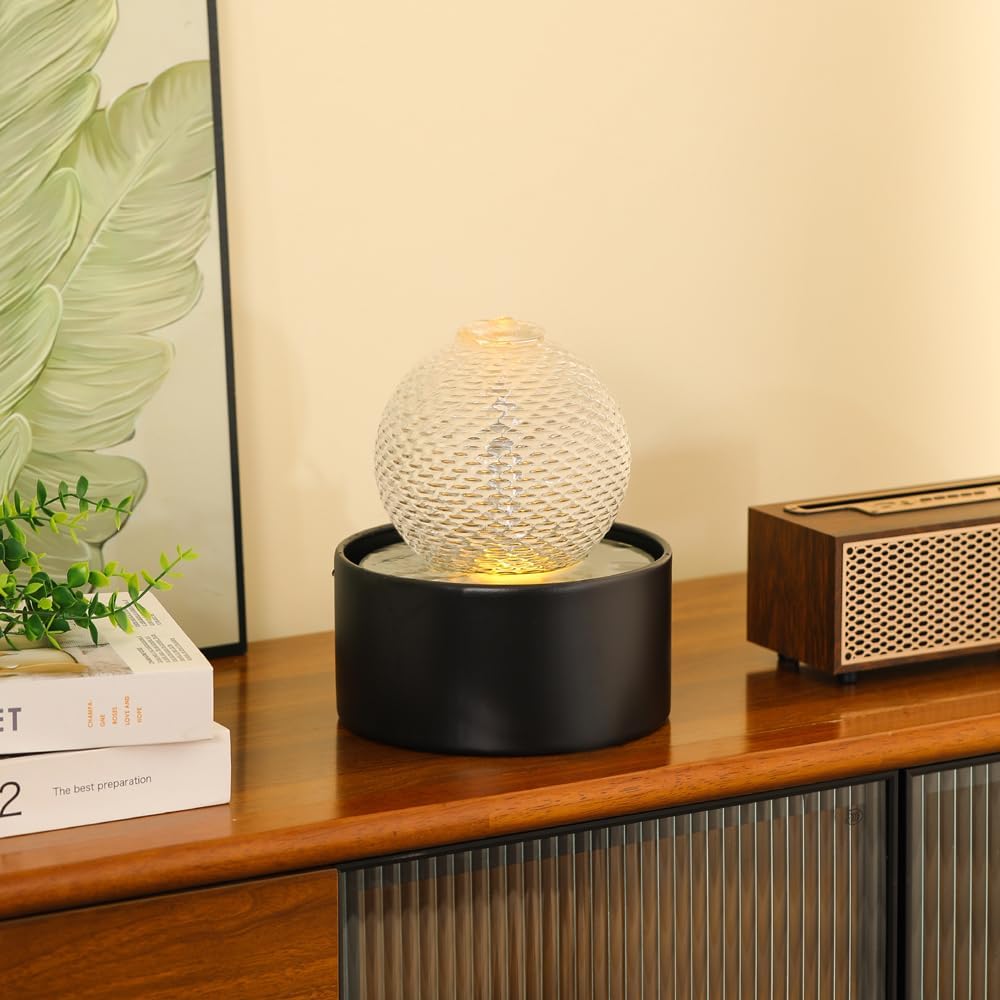 Generic Indoor Water Feature Tabletop Ceramic Fountain Home Kitchen Office Decoration Modern Design Style (Black)